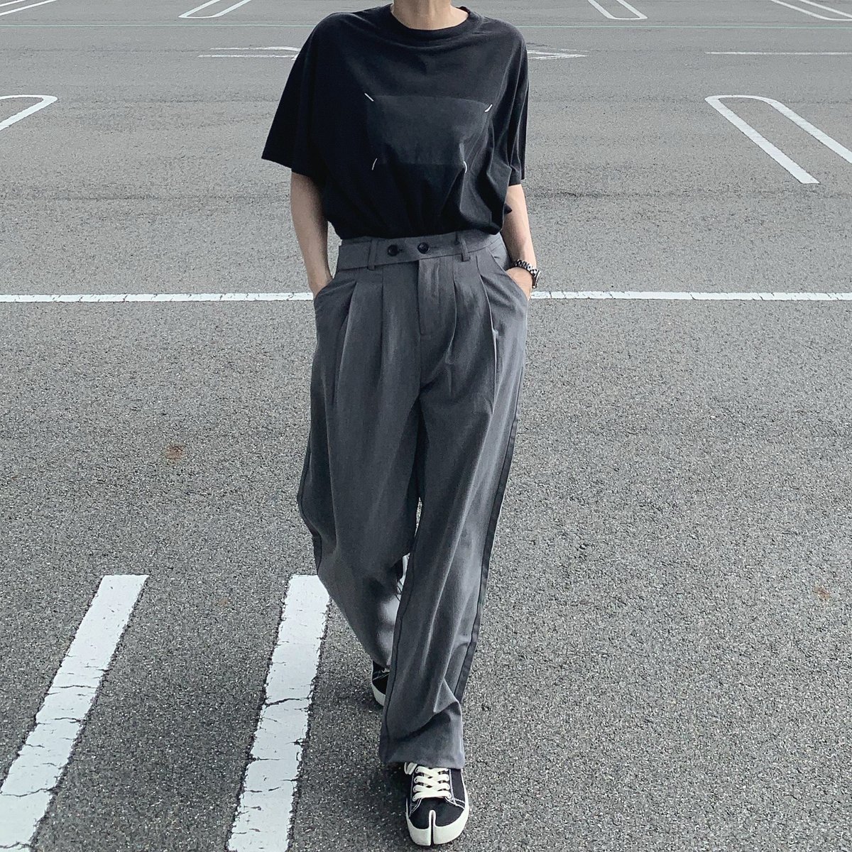 2ボタンワイドスラックスgray | ok.soon 2ボタンワイドスラックスgray | ok.soon