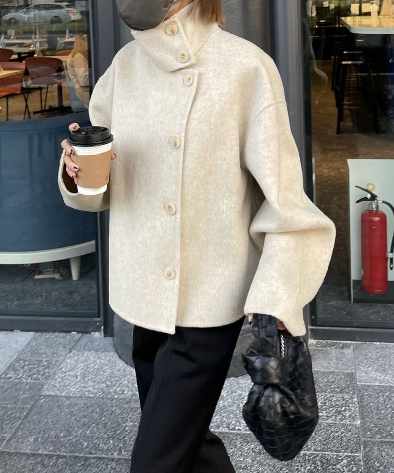 スタンドカラーショートコートgray,ecru | ok.soon スタンドカラーショートコートgray,ecru | ok.soon