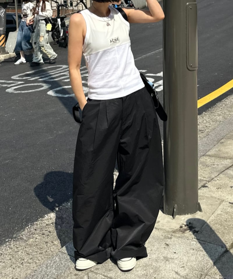 cotton nylon wide pants | ok.soon