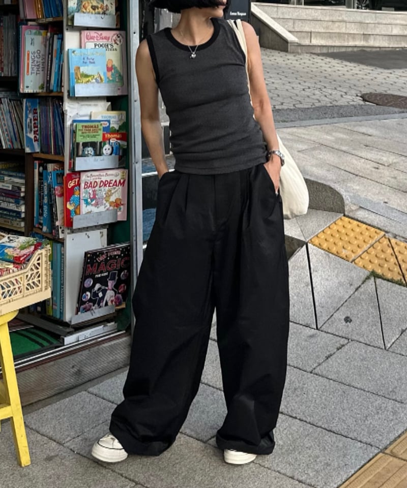 cotton nylon wide pants | ok.soon