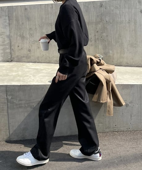 ［long length］wool blend straight slacks