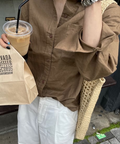 linen blend shirt brown