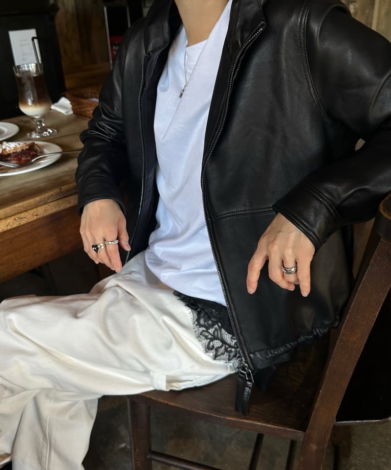 pre-order］hooded leather blouson(black) | ok.soon