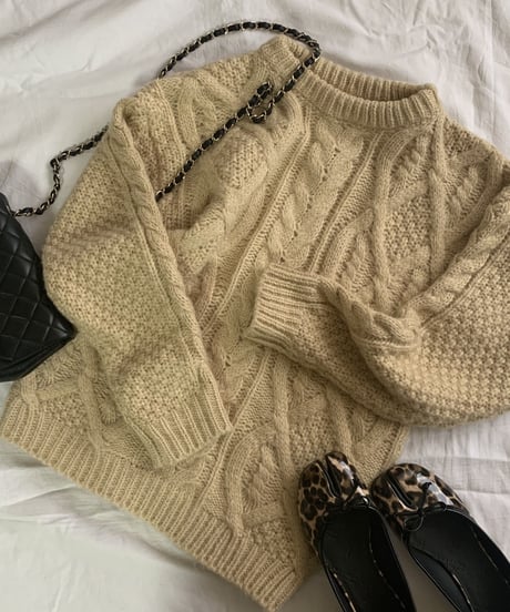 cable  knit(gray,ecru)