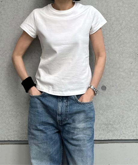 blue denim  skirt / cotton white t shirt