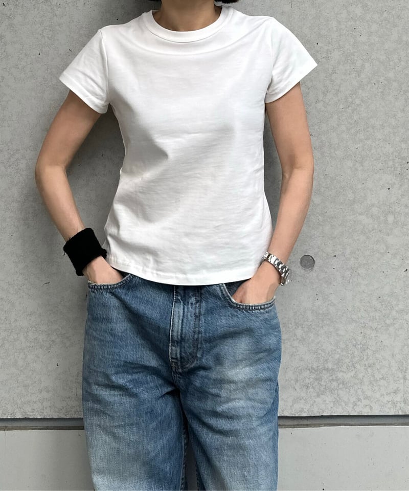 ok.soon Tシャツデニムスカート blue denim skirt / cotton white t shirt | ok.soon