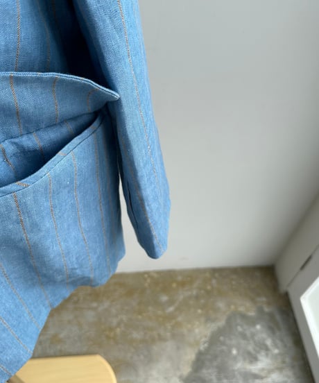 pencil stripe linen jacket blue