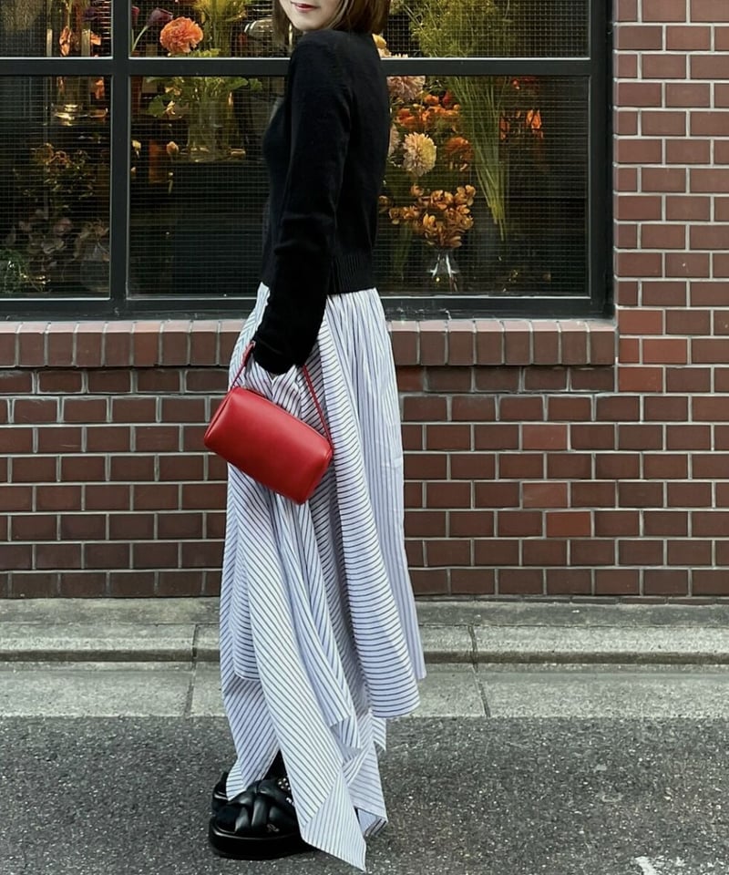 irregular hem long skirt(stripe/white) | ok.soon