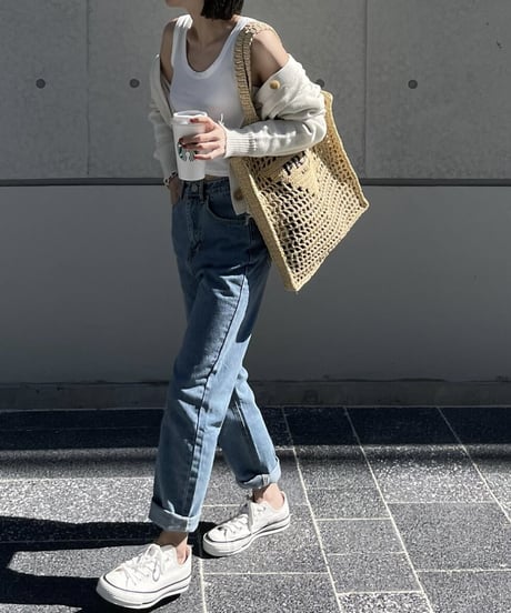 high waist tapered denim