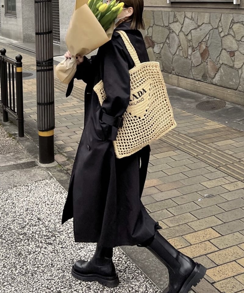 long length］cotton trench coat (beige/black) |