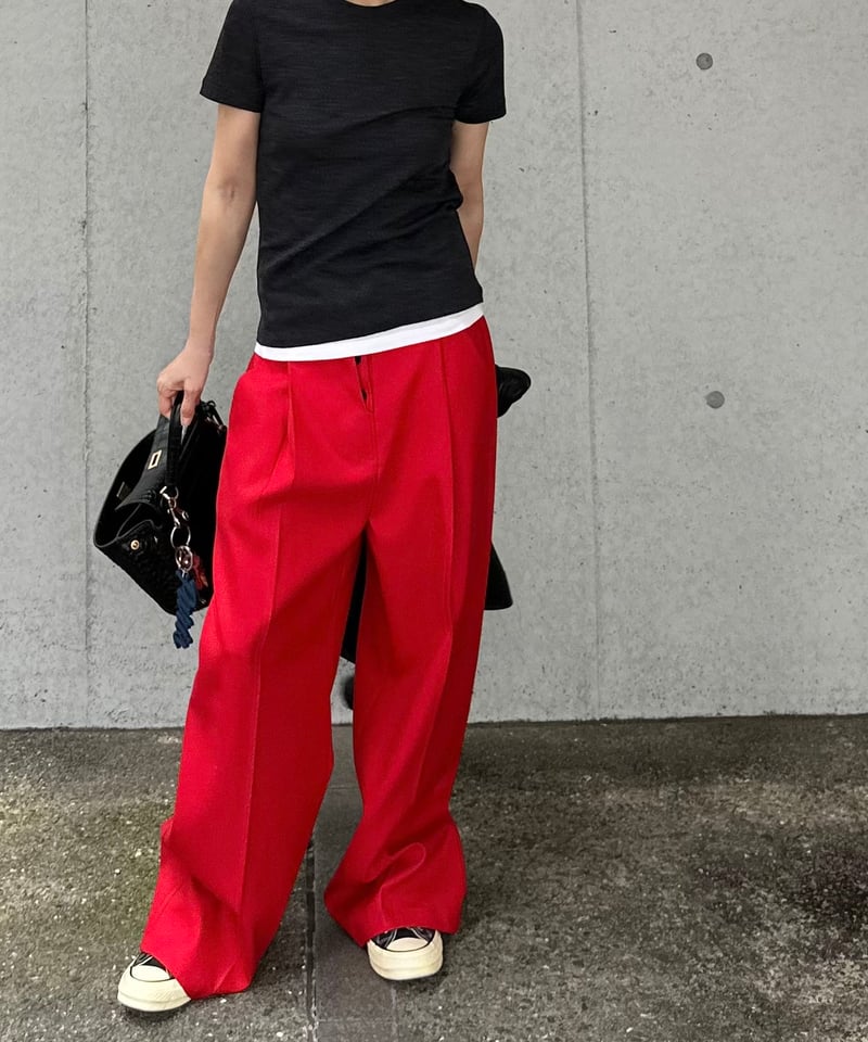【新品未使用タグ付き】oksoonタックカジュアルスラックス　レッド 1tuck casual slacks red | ok.soon