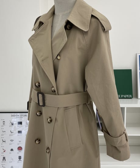 ［long length］cotton trench coat (beige/black)