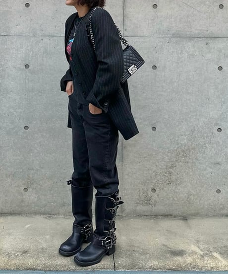 pinstripe collarless jacket&vest