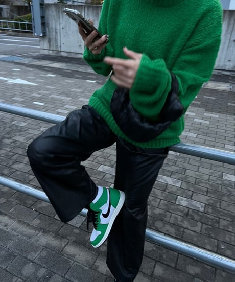 wool blend crew neck  knit(green/black)