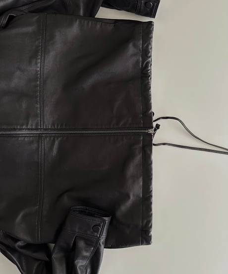 hooded leather blouson(black)