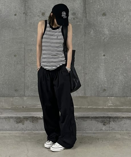 nylon wide pants black