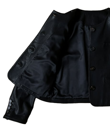 collarless leather jacket