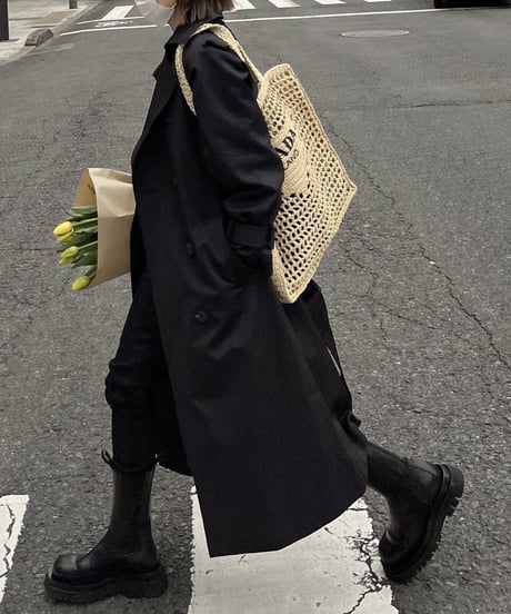 ［long length］cotton trench coat (beige/black)