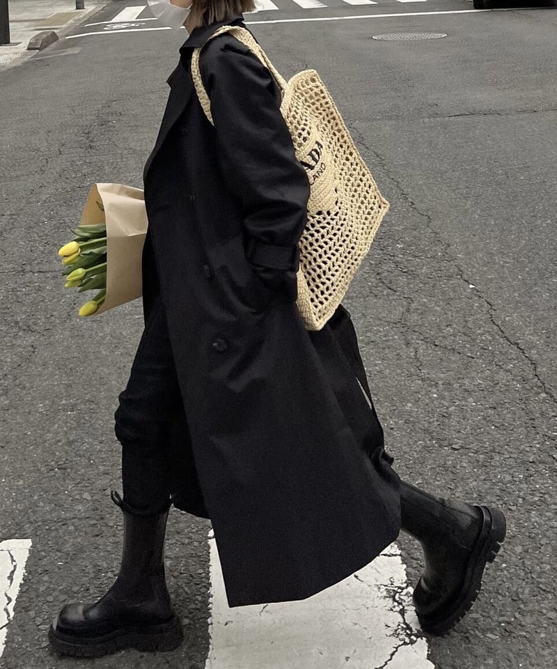 long length］cotton trench coat (beige/black) |