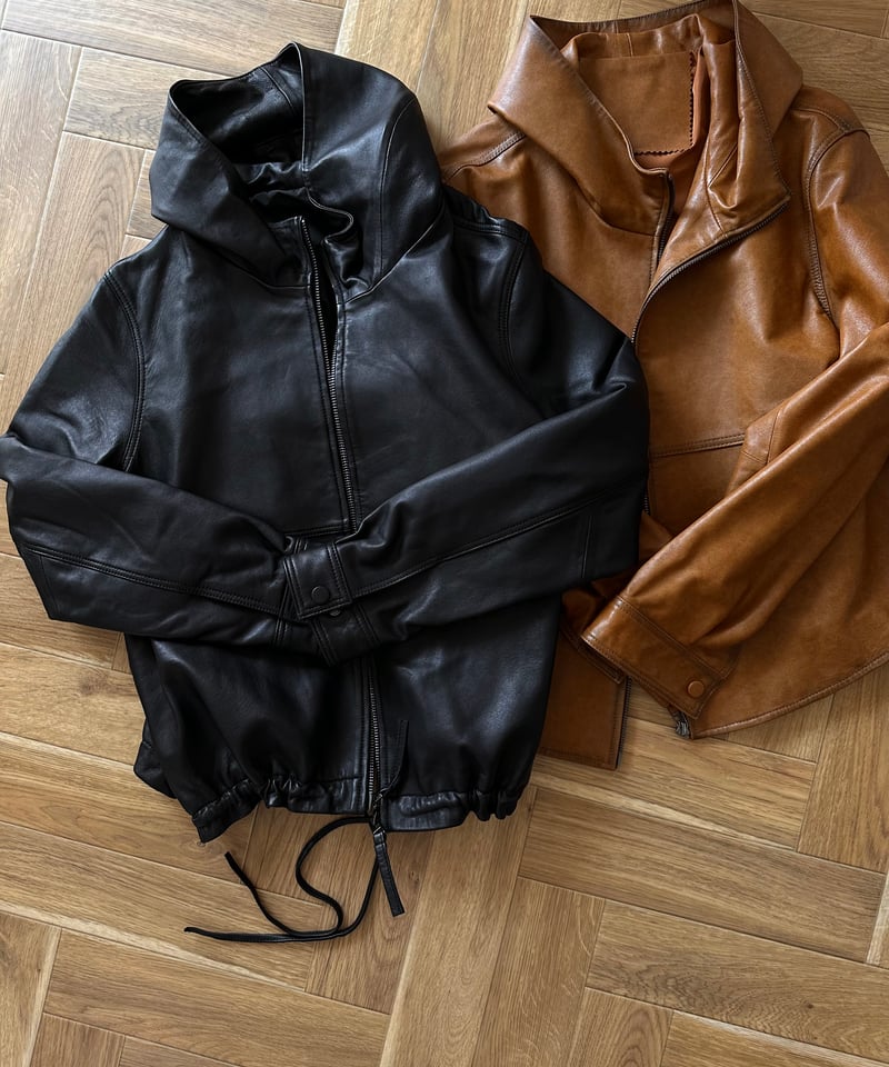 pre-order］hooded leather blouson(black) | ok.soon