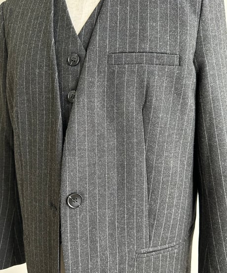 pinstripe collarless jacket&vest