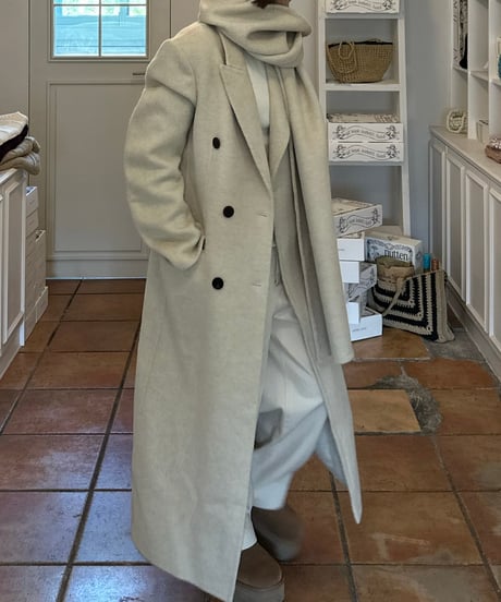 white chester coat with scarf
