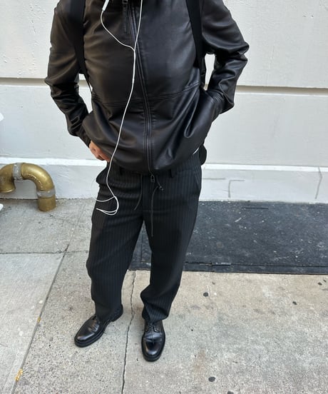 hooded leather blouson(black)