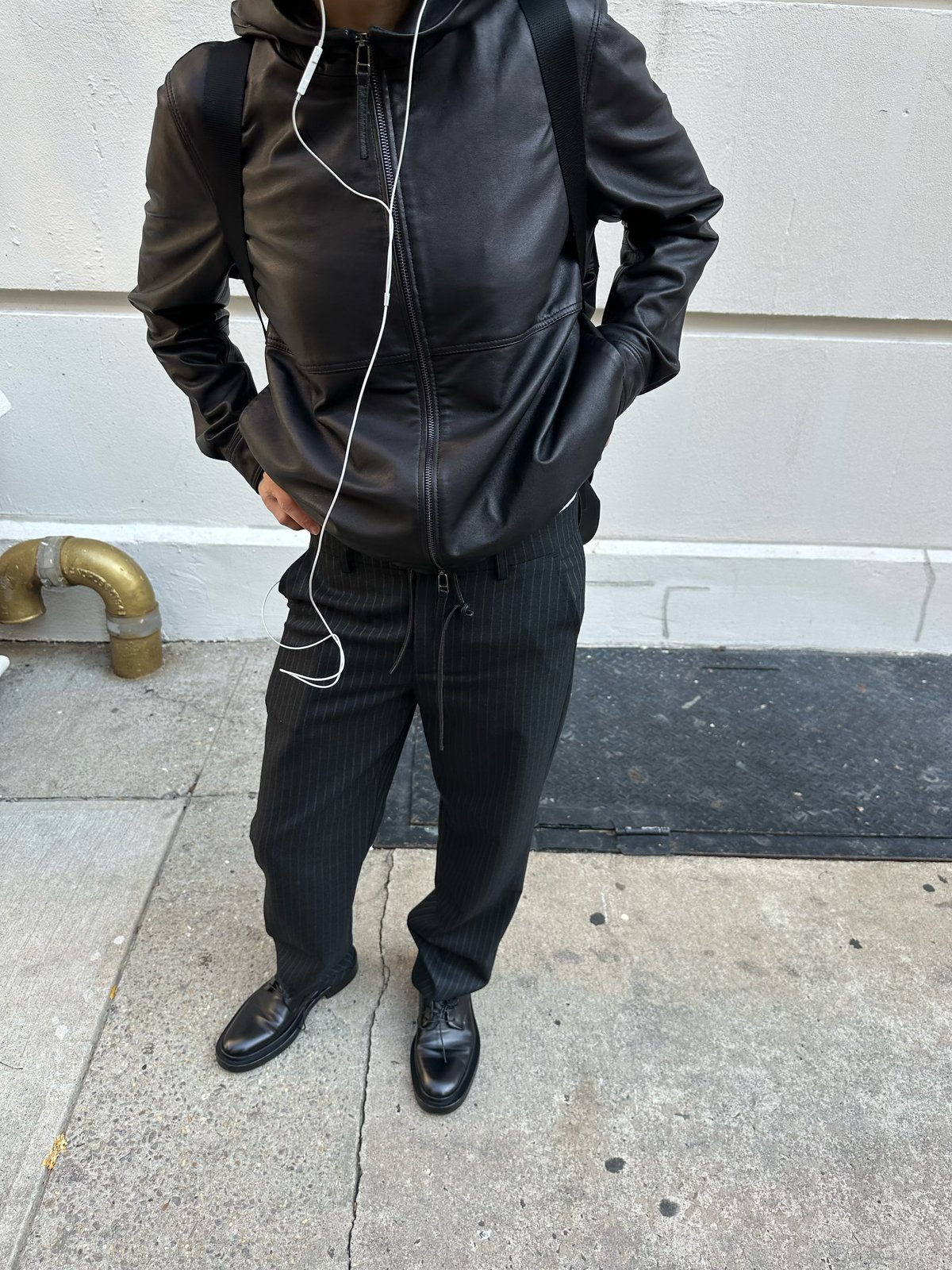 hooded leather blouson(black) | ok.soon
