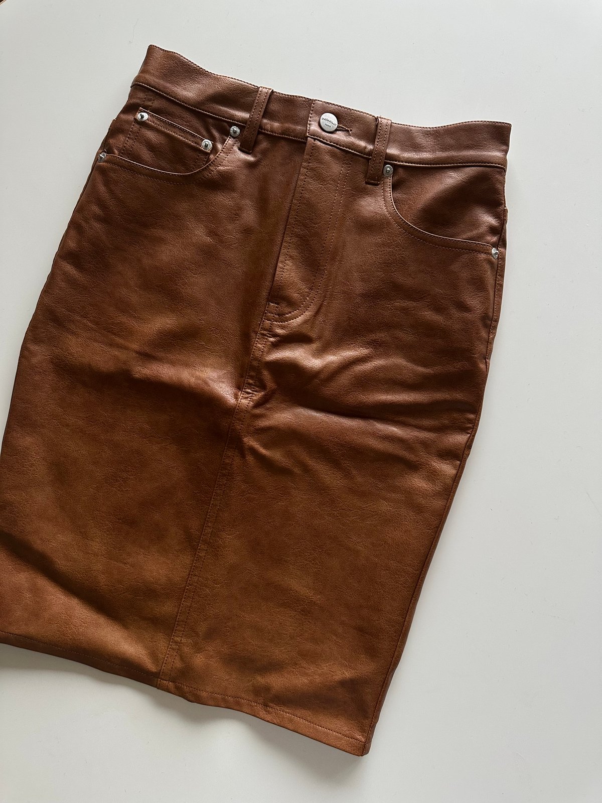 ok.soon×piccadilly faux-leather middle skirt br