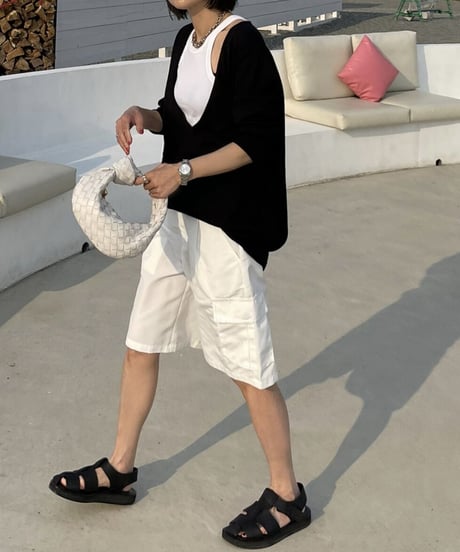 cargo half pants (black/white)