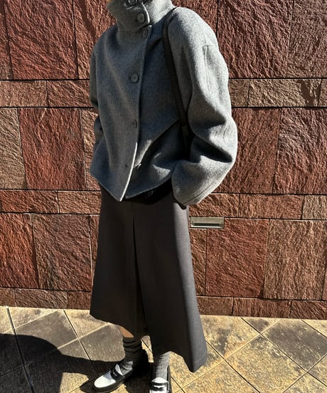 stand collar short coat(gray/black)