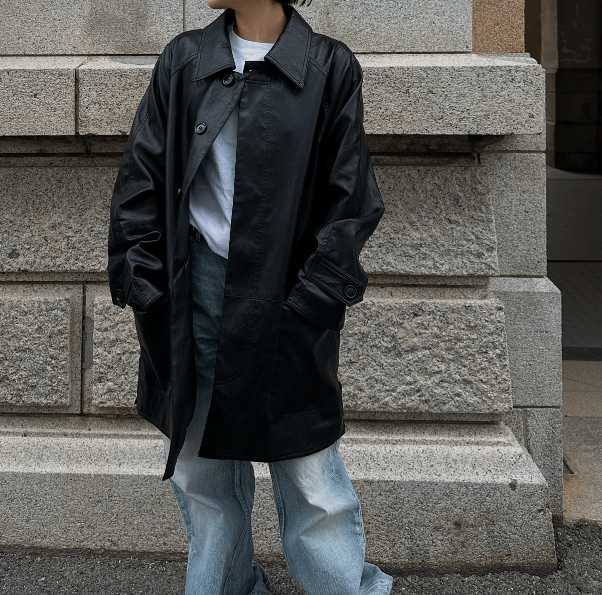 ok.soon faux leather half coat 新品 レザー faux leather half coat | ok.soon