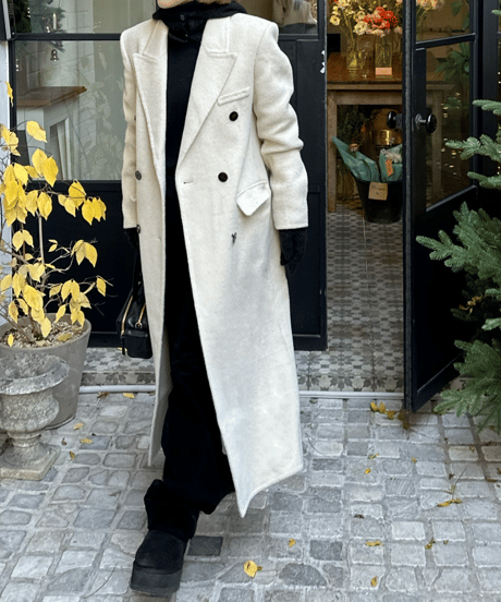 white chester coat with scarf