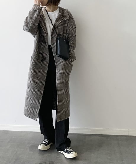 グレンチェックウールリバーコート