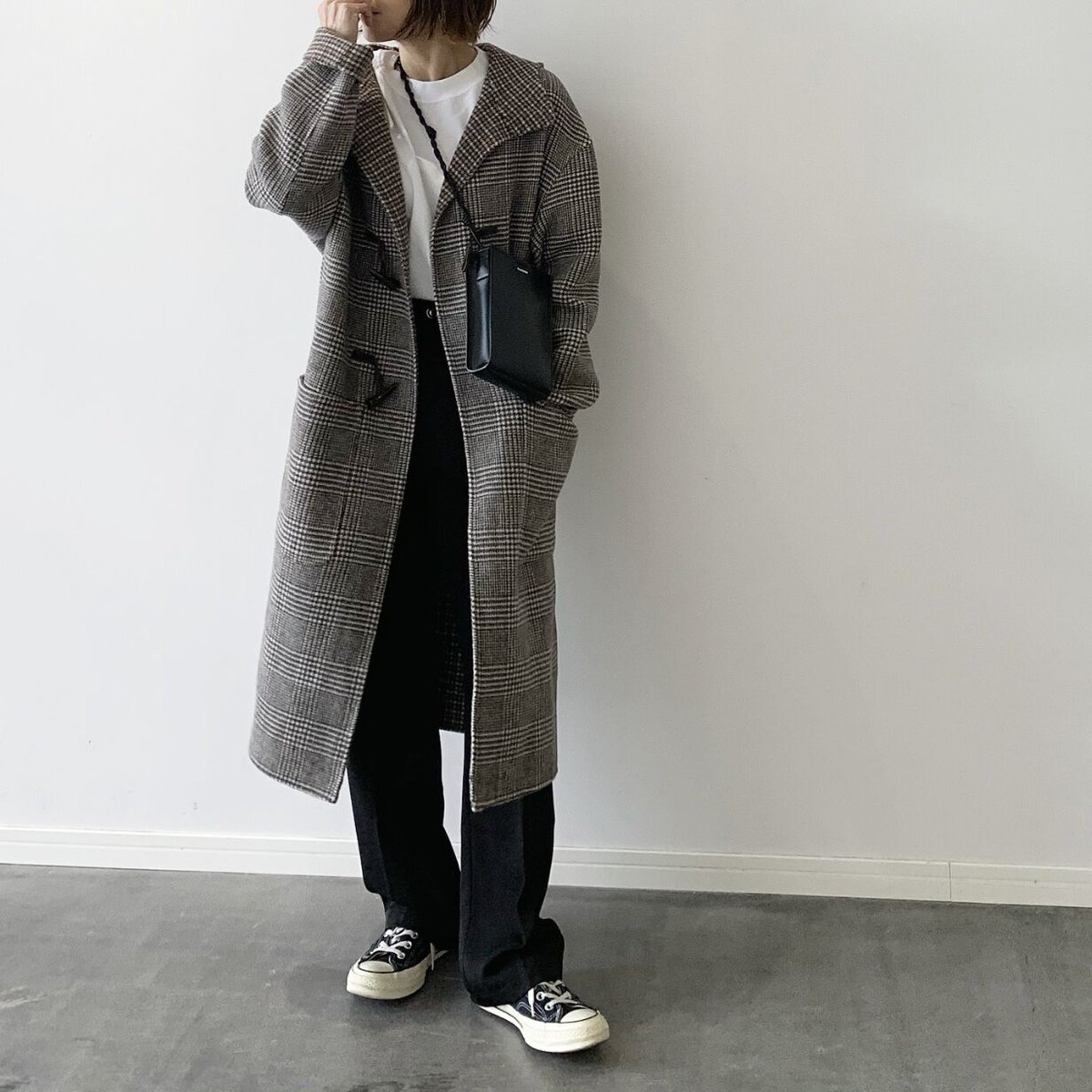 グレンチェックウールリバーコート | ok.soon