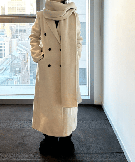 white chester coat with scarf