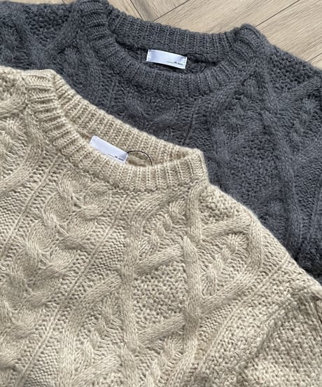 cable  knit(gray,ecru)