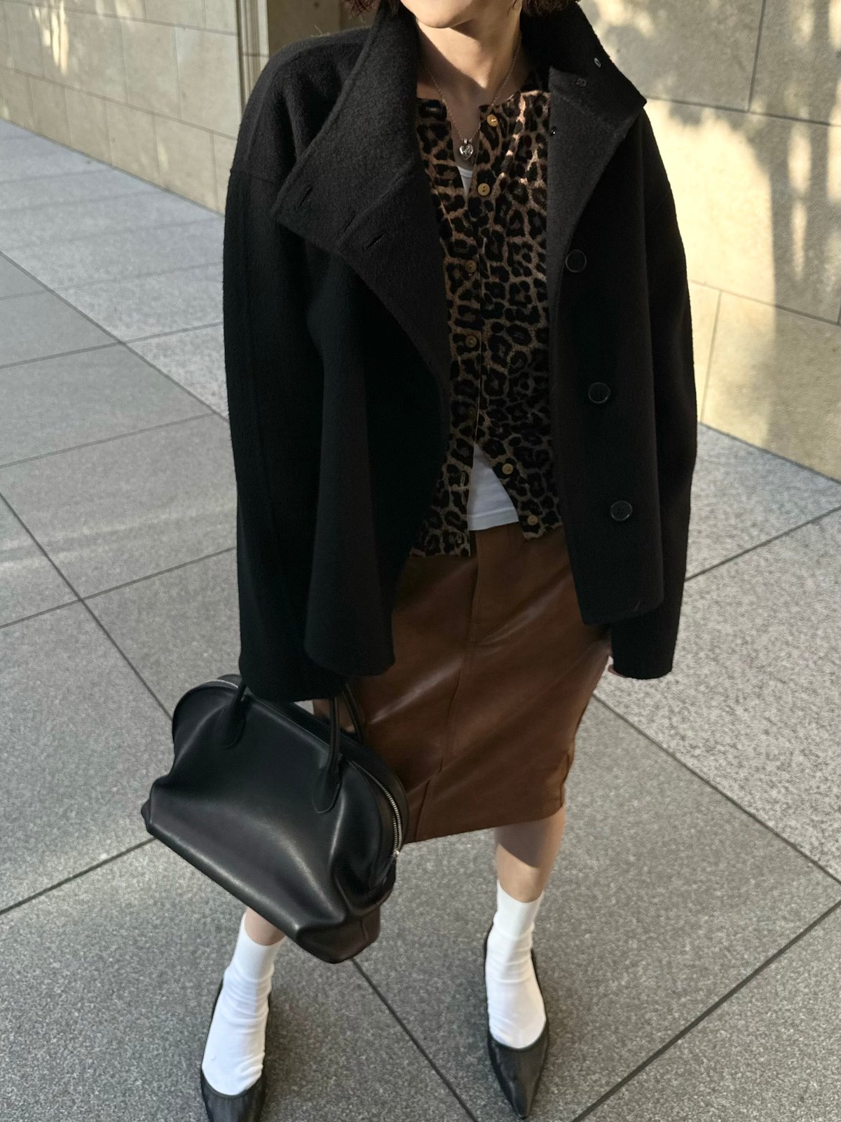 ok.soon×piccadilly faux-leather middle skirt br