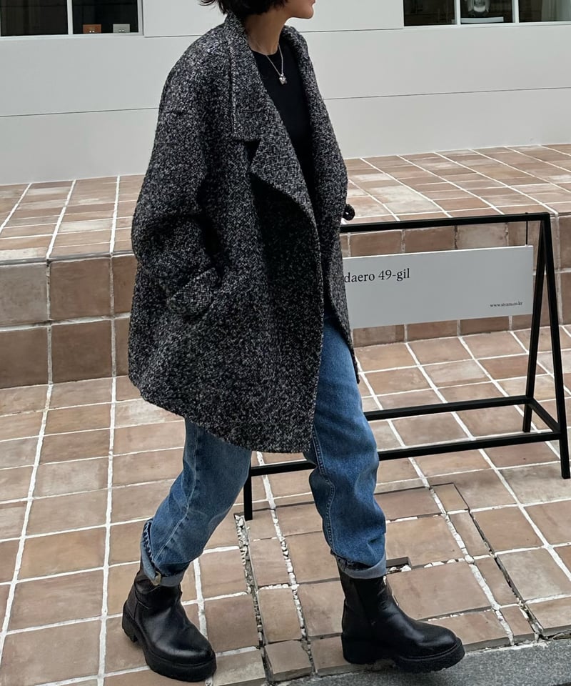 wool tweed half coat | ok.soon