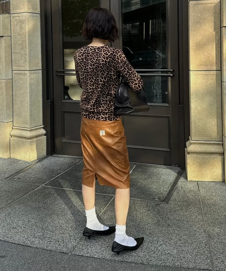 ok.soon×piccadilly faux-leather middle skirt brown