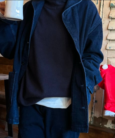 navy hoodie knit & mock neck long sleeve