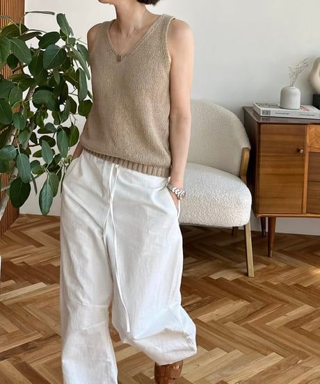 drawstring cotton pants white