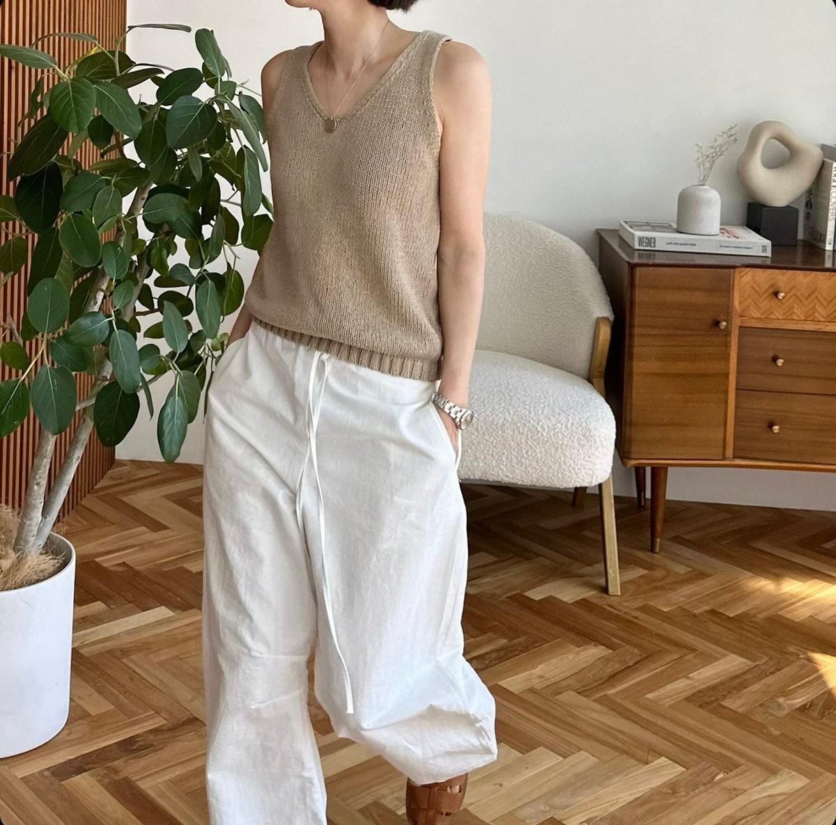 drawstring cotton pants white | ok.soon 