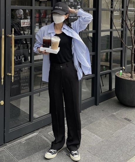 long length straight slacks (black)