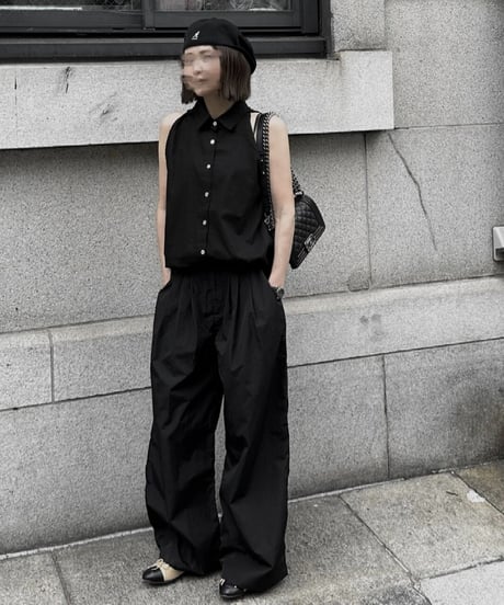 nylon wide pants black