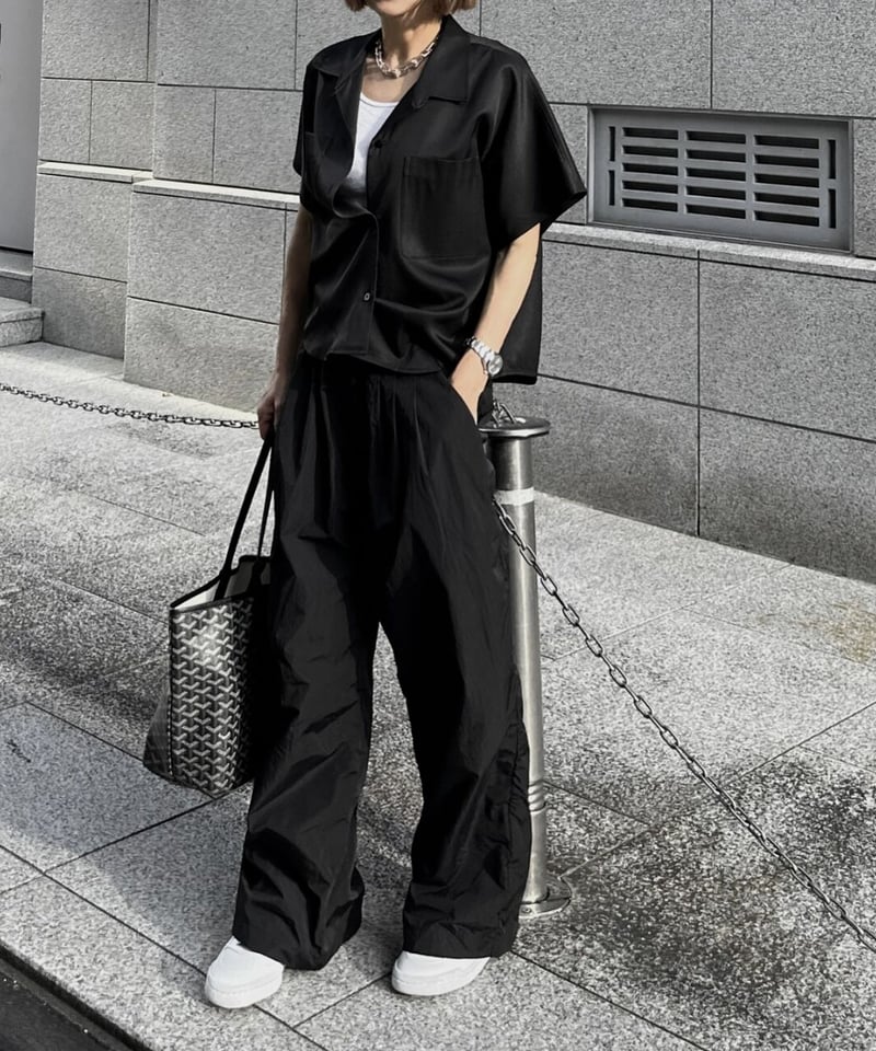 nylon wide pants black | ok.soon