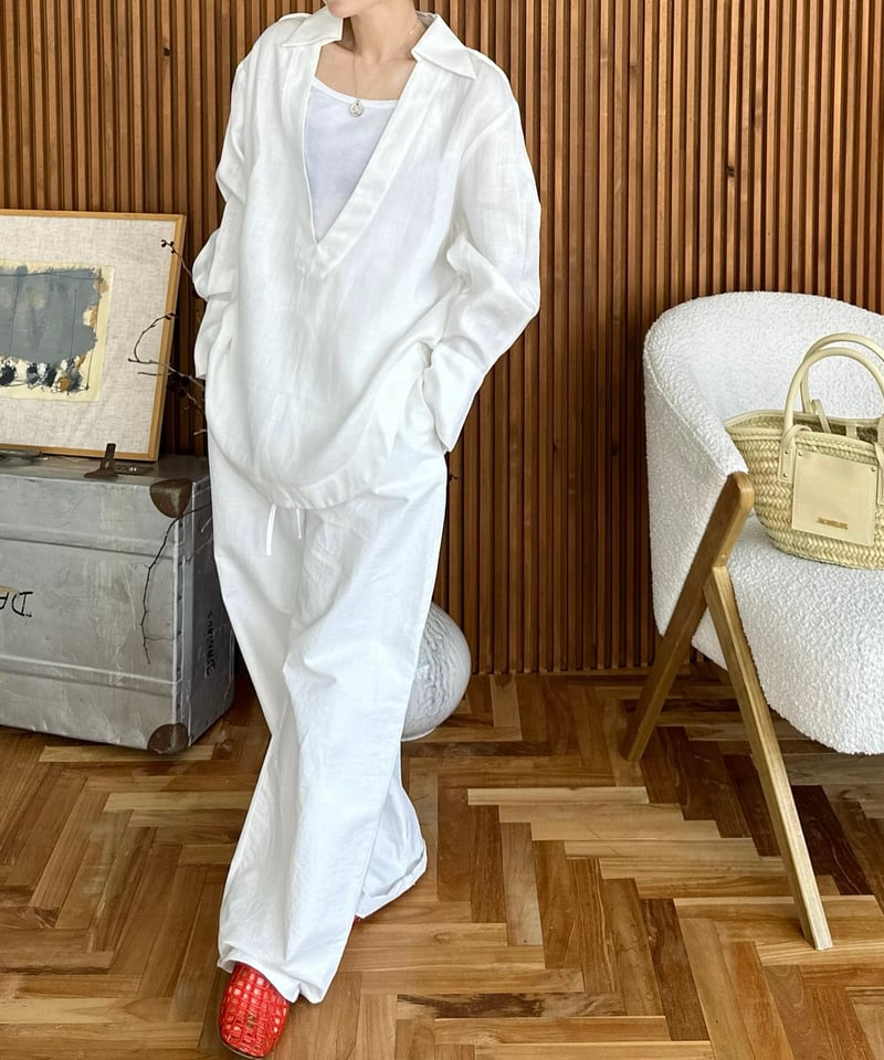 drawstring cotton pants white | ok.soon