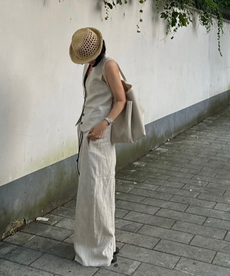 linen vest&slacks setup ecru