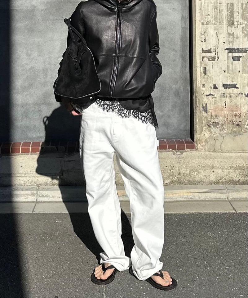 hooded leather blouson(black) | ok.soon