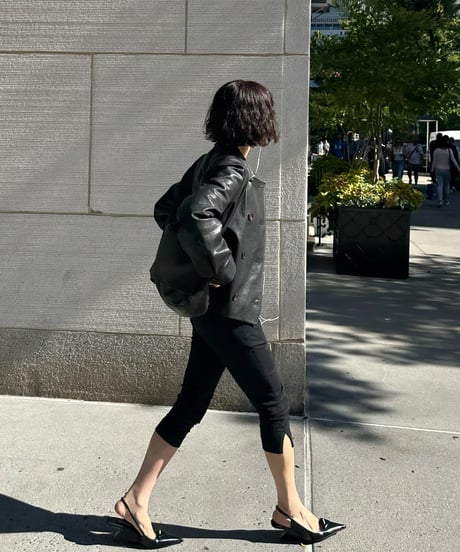double-breasted short leather coat